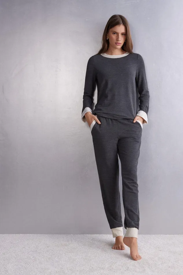 Intimissimi Long Pajamas Women Baby Its Cold Outside Modal And Wool Jogger Pants Grey 461j 8211 Charcoal Grey Blend