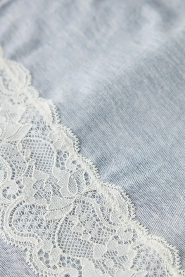 Intimissimi Long Pajamas Women Lace Trim Full Length Pants In Modal Light Blue 009j 8211 Heathered Light Blue
