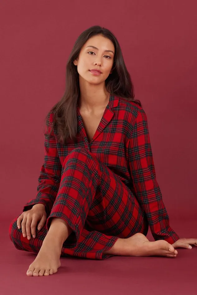 Intimissimi Long Pajamas Women Tartan Couple Brushed Cloth Full Length Pajamas Red 753j 8211 Rosso Intimissimi Tartan Natale