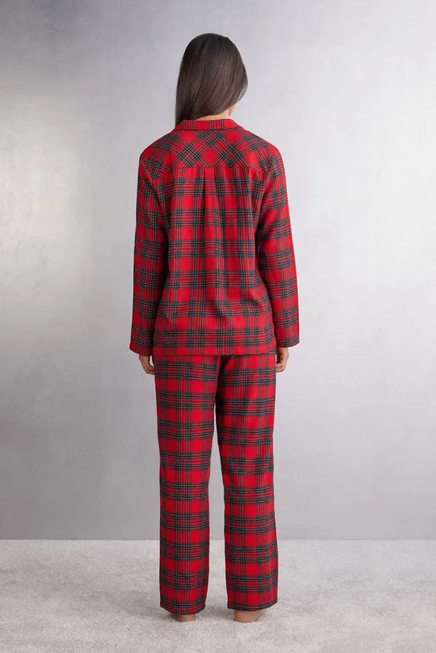 Intimissimi Long Pajamas Women Tartan Couple Brushed Cloth Full Length Pajamas Red 753j 8211 Rosso Intimissimi Tartan Natale