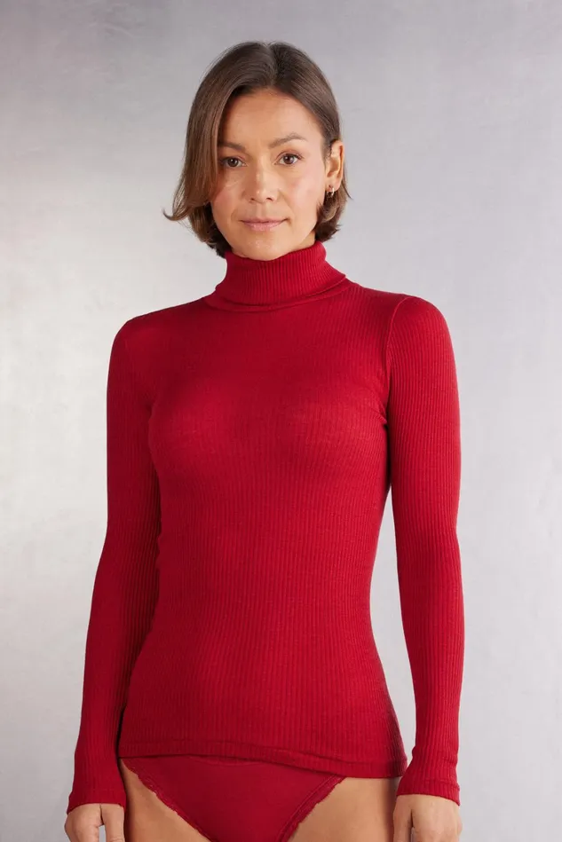 Intimissimi Long Sleeve Tops Women LongSleeve HighNeck Tubular Top In Wool And Silk Red 1473 8211 Rosso Intimissimi Long Sleeve Tops Women LongSleeve HighNeck Tubular Top In Wool And Silk Red 1473 8211 Rosso