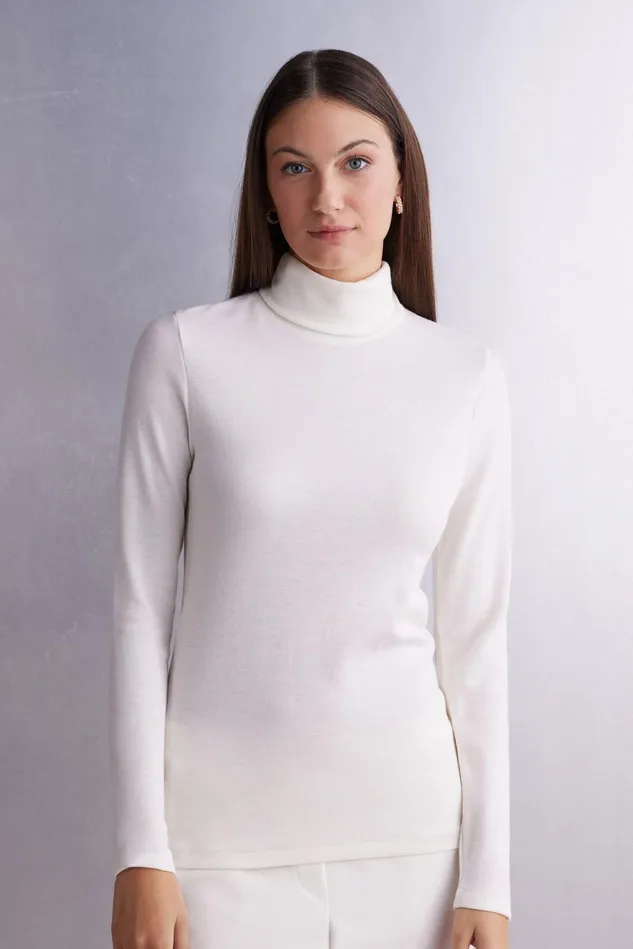 Intimissimi Long Sleeve Tops Women Wool and Cotton Long Sleeve High Collar Top Ivory 2127 8211 Talc White Intimissimi Long Sleeve Tops Women Wool and Cotton Long Sleeve High Collar Top Ivory 2127 8211 Talc White