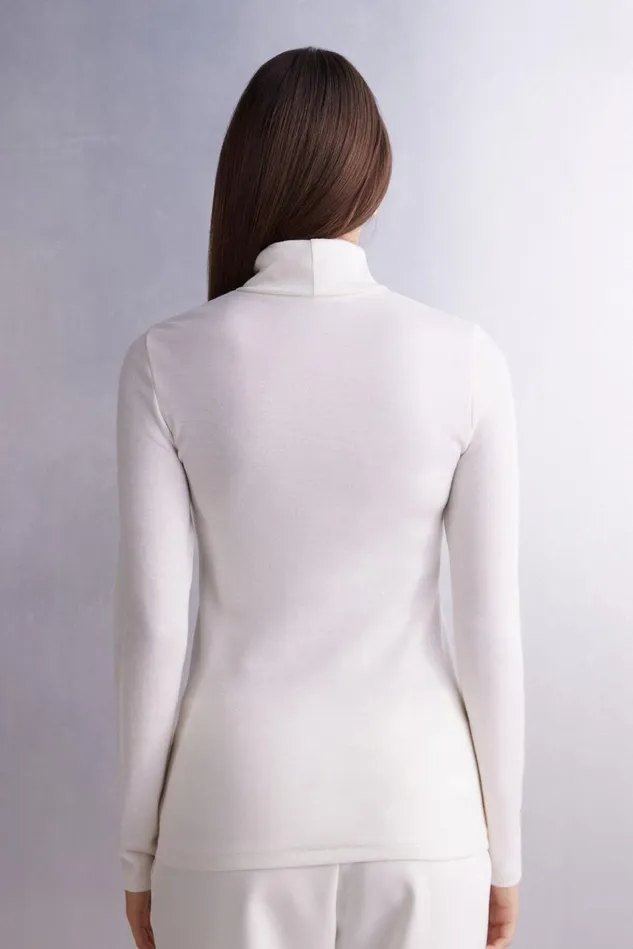 Intimissimi Long Sleeve Tops Women Wool and Cotton Long Sleeve High Collar Top Ivory 2127 8211 Talc White