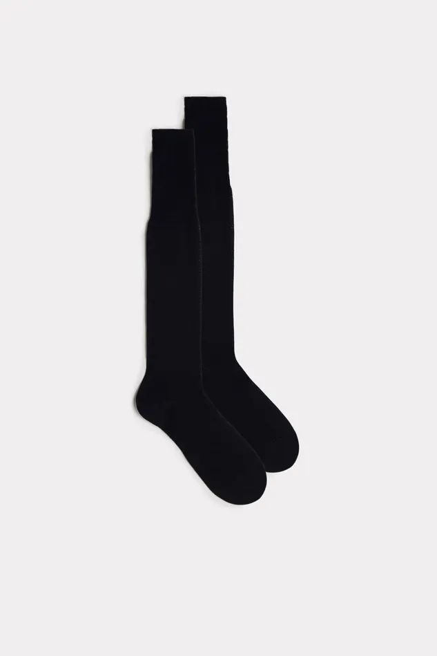 Intimissimi Long Socks Men Tall Sateen Egyptian Cotton Socks Blue 016 8211 Blue