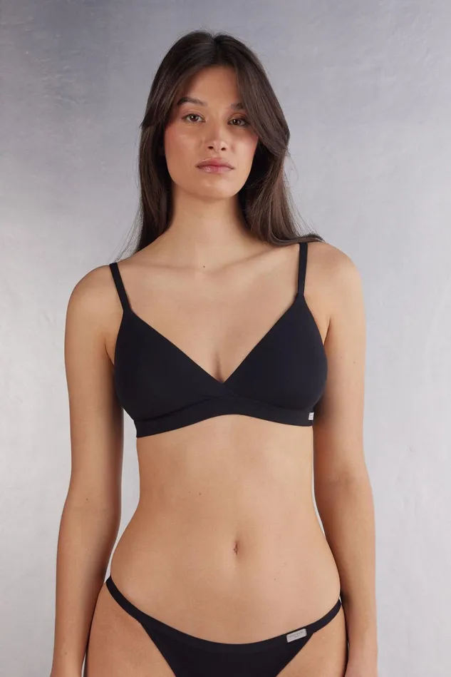 Intimissimi NonPadded Women Emma Triangle Bra In Natural Cotton Black 019 8211 Black Intimissimi NonPadded Women Emma Triangle Bra In Natural Cotton Black 019 8211 Black