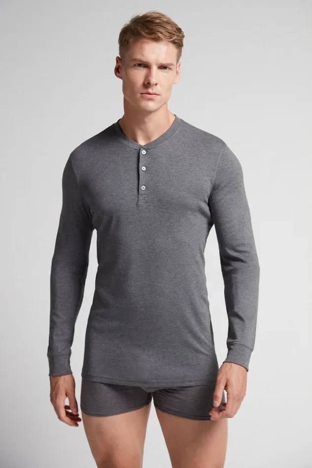 Intimissimi Pajama Separates Men Long Sleeve Cotton Tops Dark Grey 5227 8211 Heathered Graphite Grey