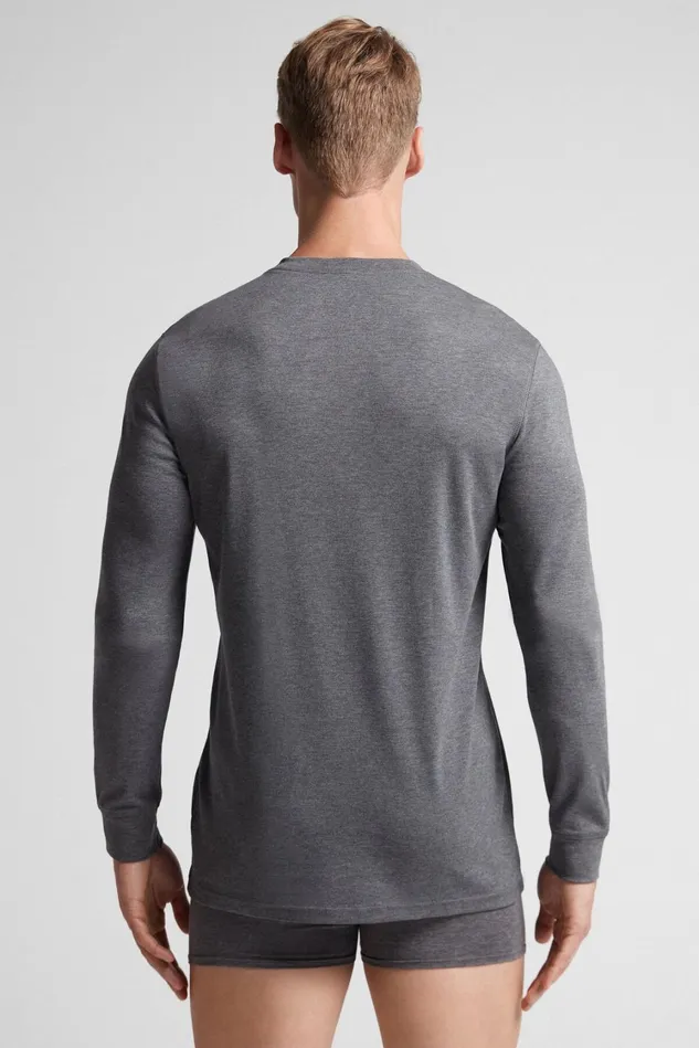 Intimissimi Pajama Separates Men Long Sleeve Cotton Tops Dark Grey 5227 8211 Heathered Graphite Grey