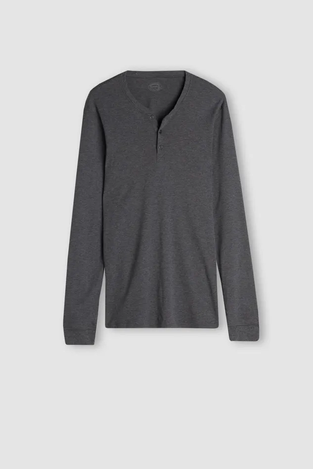 Intimissimi Pajama Separates Men Long Sleeve Cotton Tops Dark Grey 5227 8211 Heathered Graphite Grey