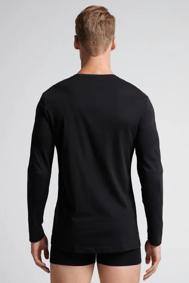 Intimissimi Pajama Separates Men Superior Cotton Long Sleeve Top Black 019 8211 Black