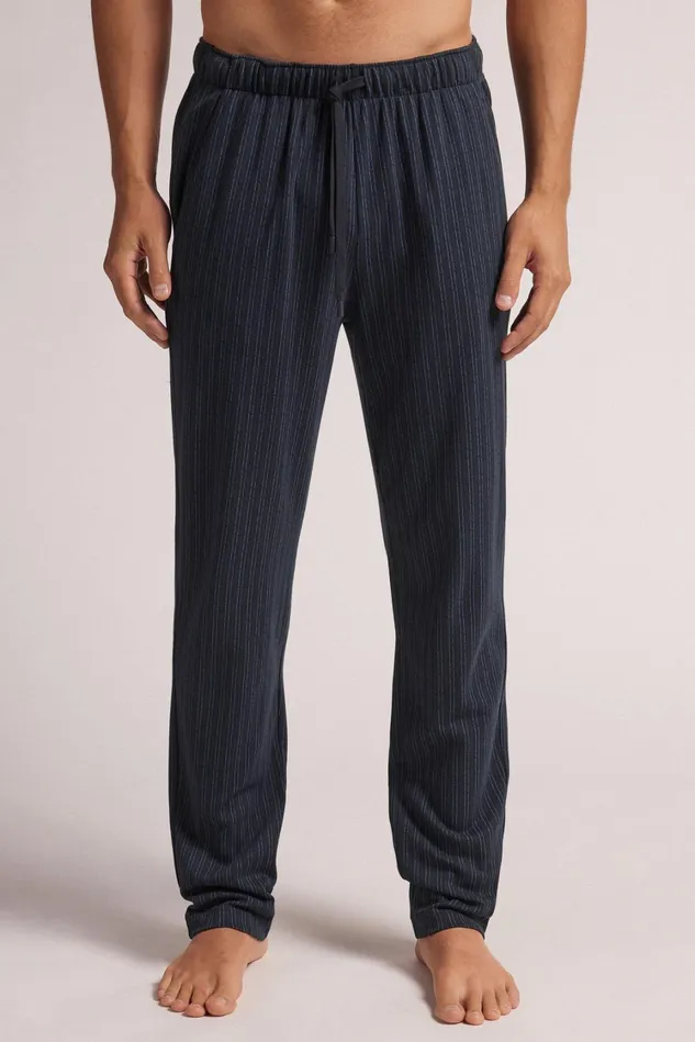 Intimissimi Pants Men Blue Pinstripe Print Cotton Pants Blue 682j 8211 Gessato Blu