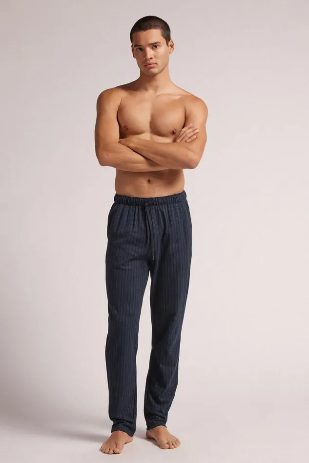 Intimissimi Pants Men Blue Pinstripe Print Cotton Pants Blue 682j 8211 Gessato Blu