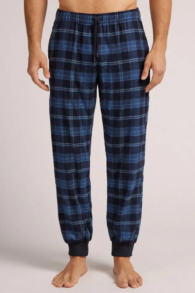 Intimissimi Pants Men Denim Blue Check Print Brushed Cotton Cloth Pants Blue 732j 8211 Check Blu Denim