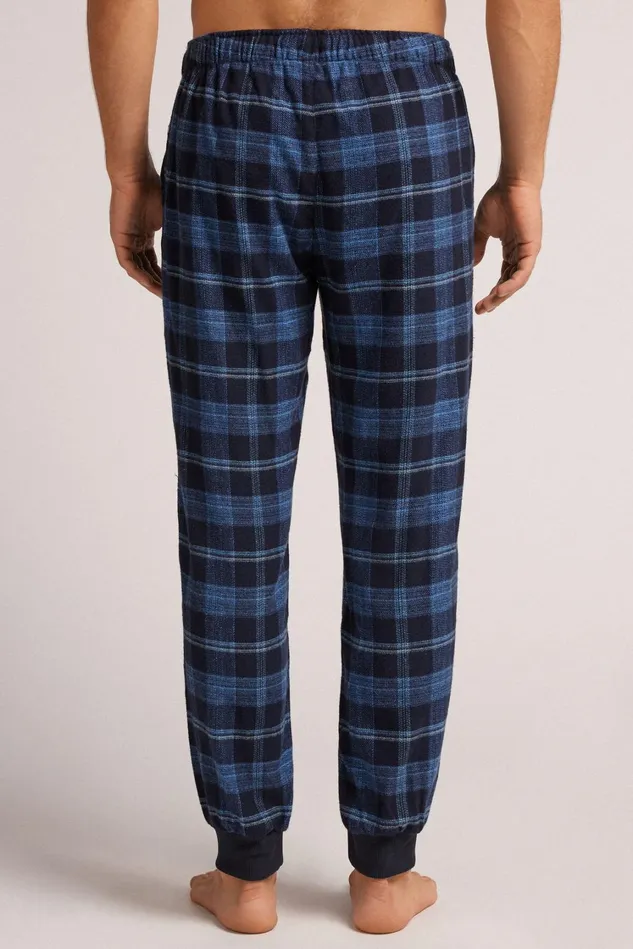 Intimissimi Pants Men Denim Blue Check Print Brushed Cotton Cloth Pants Blue 732j 8211 Check Blu Denim