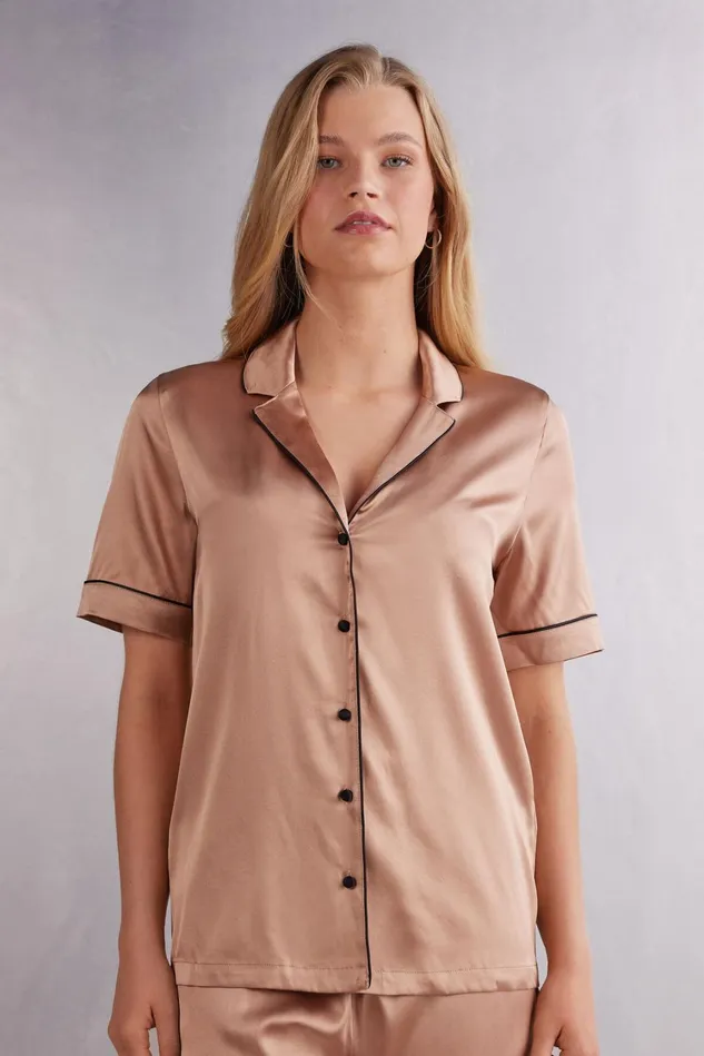 Intimissimi Short Pajamas Women Swear Cut Short Sleeve Silk Shirt Natural 163i 8211 Satin Pink Intimissimi Short Pajamas Women Swear Cut Short Sleeve Silk Shirt Natural 163i 8211 Satin Pink