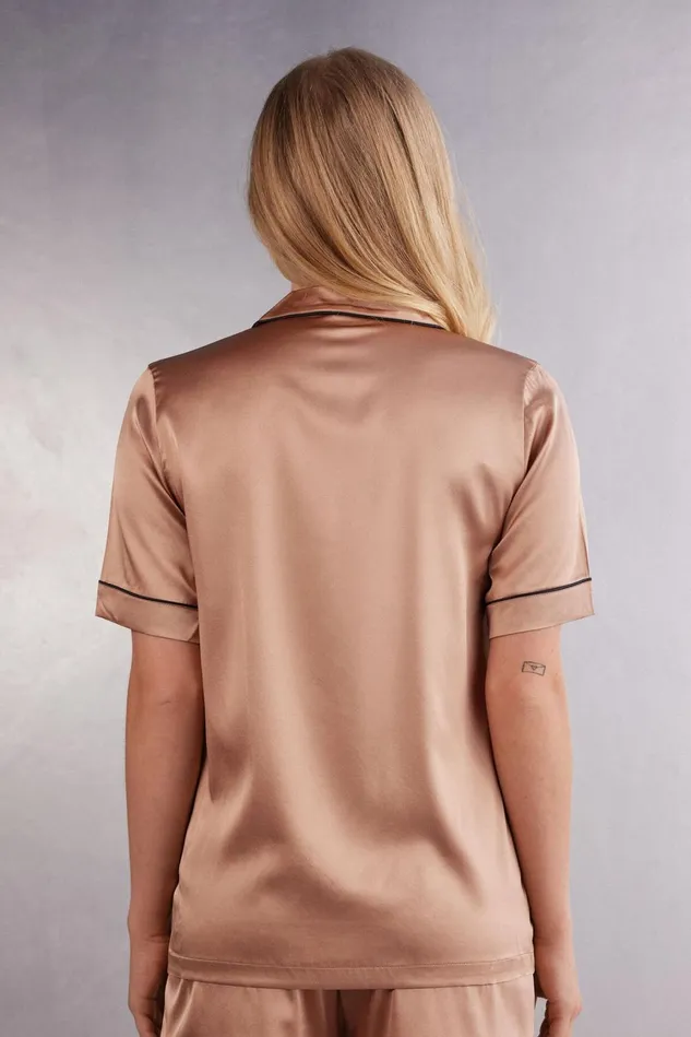 Intimissimi Short Pajamas Women Swear Cut Short Sleeve Silk Shirt Natural 163i 8211 Satin Pink