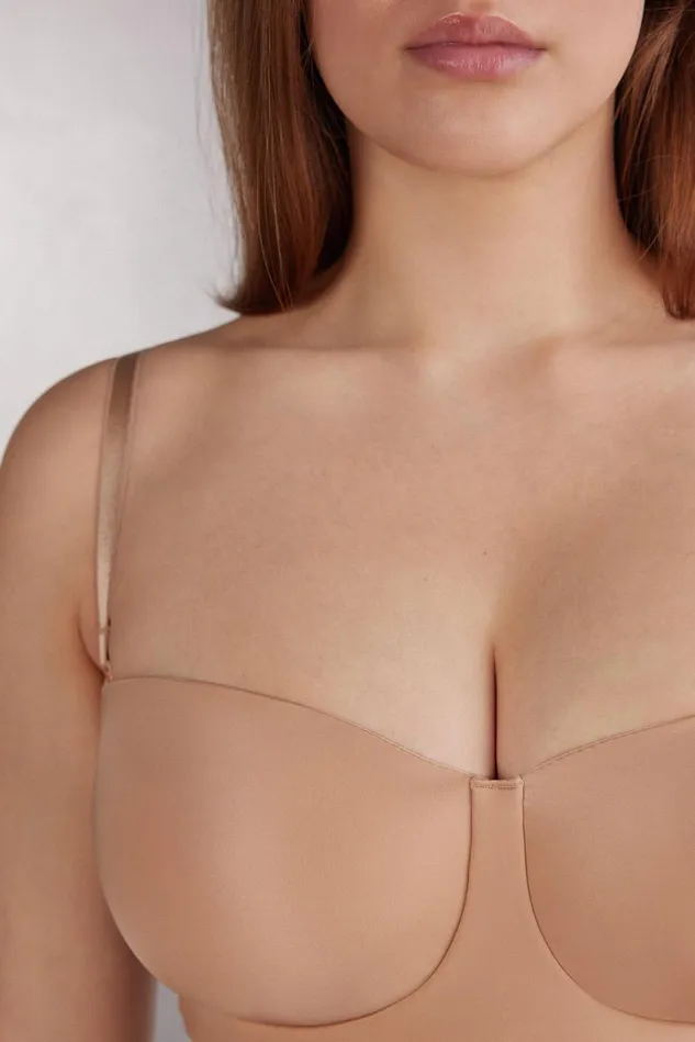 Intimissimi Strapless Bandeau Women Diletta Bandeau Balconette Bra In Ultralight Microfiber Natural 044 8211 Honey Soft Beige