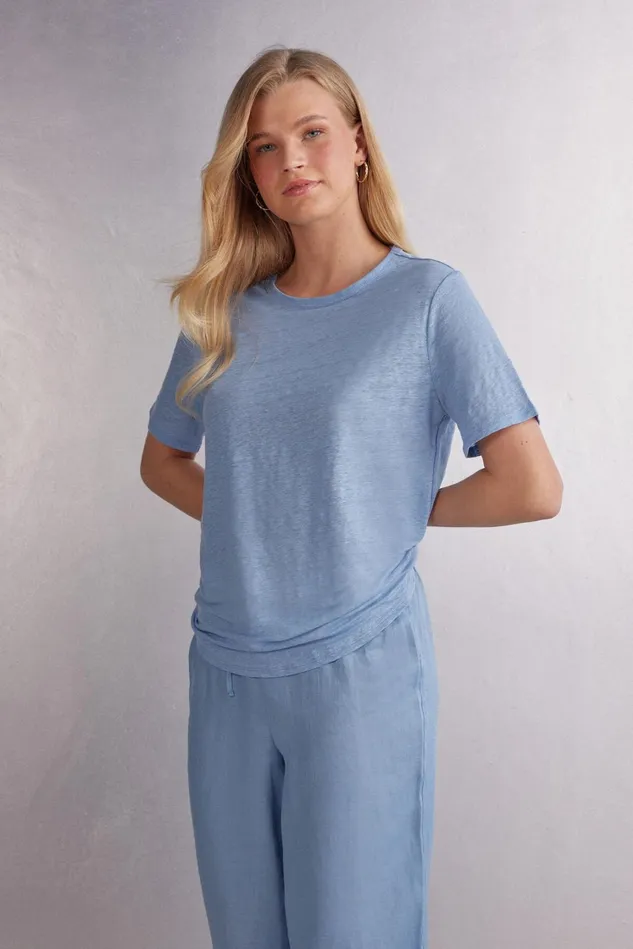 Intimissimi TShirt Women Short Sleeve Linen Top Light Blue 550j 8211 Dreamy Blue