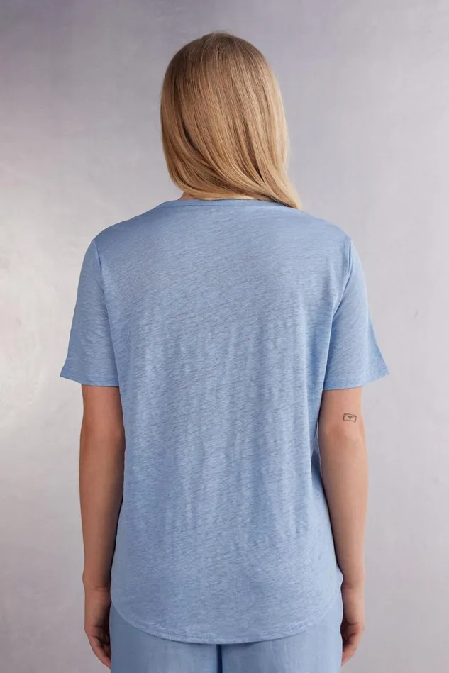 Intimissimi TShirt Women Short Sleeve Linen Top Light Blue 550j 8211 Dreamy Blue