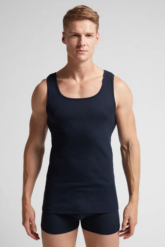 Intimissimi Tank Tops Undershirts Men Superior Cotton Ribbed Tank Top Blue 800 8211 Blu Notte Intimissimi Tank Tops Undershirts Men Superior Cotton Ribbed Tank Top Blue 800 8211 Blu Notte