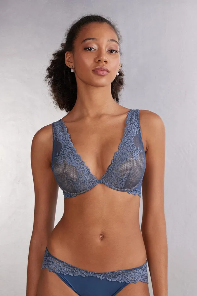 Intimissimi Underwire Women Pretty Flowers Elena Balconette Bra Blue 658j 8211 Lapis Blue