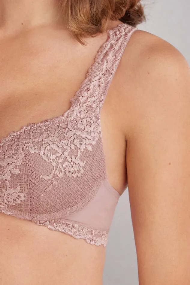 Intimissimi Wireless Women Pretty Flowers Gioia Super PushUp Bra Pink 011i 8211 Elegant Pink