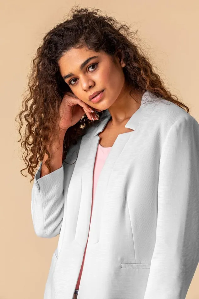 Ivory 34 Sleeve Textured Notch Neck Jacket Women Roman Jackets