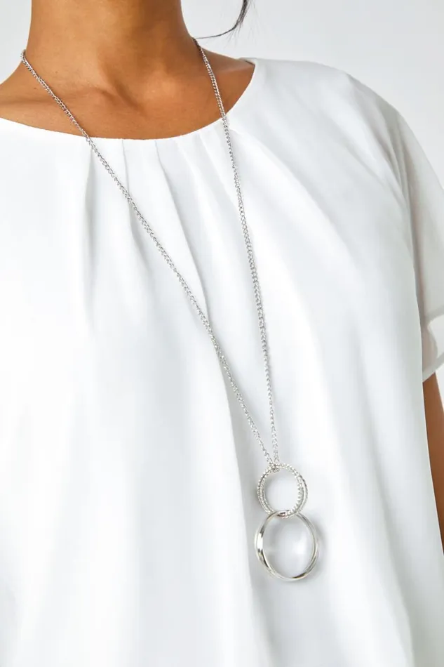 Ivory Chiffon Jersey Chiffon Blouson Top With Necklace Women Roman Blouses and Shirts