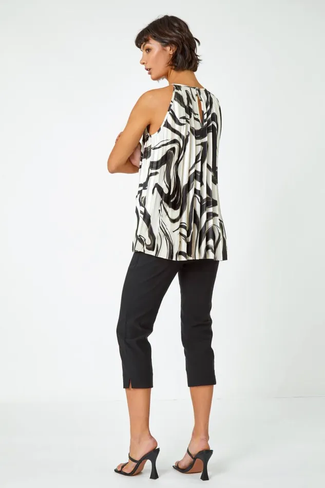 Ivory Swirl Print Pleated Halterneck Top Women Roman Tops