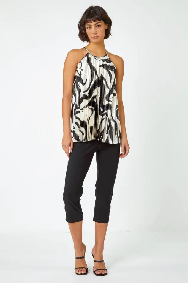 Ivory Swirl Print Pleated Halterneck Top Women Roman Tops