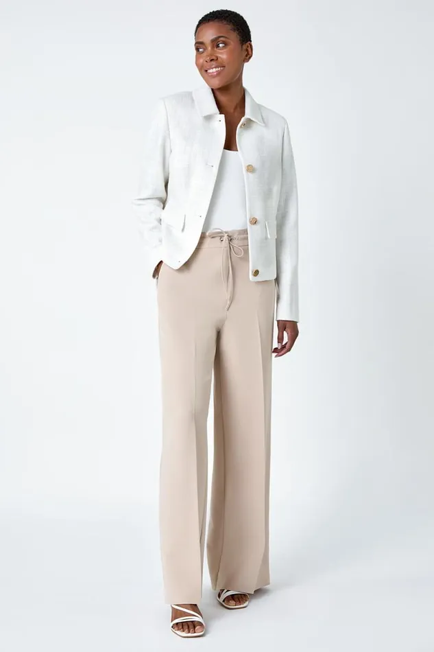 Ivory Textured Button Detail Boucle Jacket Women Roman Occasionwear
