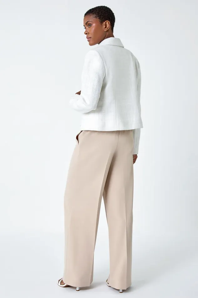 Ivory Textured Button Detail Boucle Jacket Women Roman Occasionwear