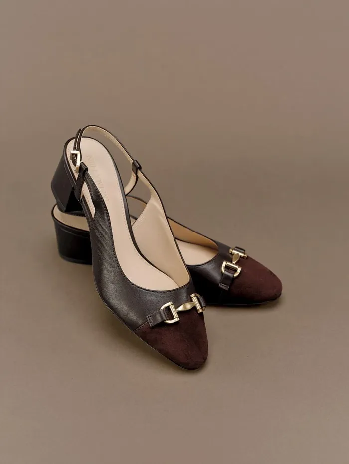 JMcLaughlin Agyness Suede and Leather Slingback Heels Dark Brown Women Heels
