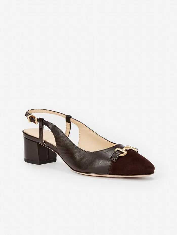 JMcLaughlin Agyness Suede and Leather Slingback Heels Dark Brown Women Heels