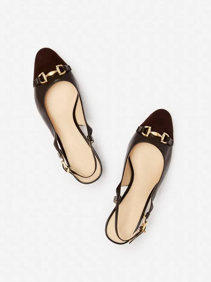 JMcLaughlin Agyness Suede and Leather Slingback Heels Dark Brown Women Heels
