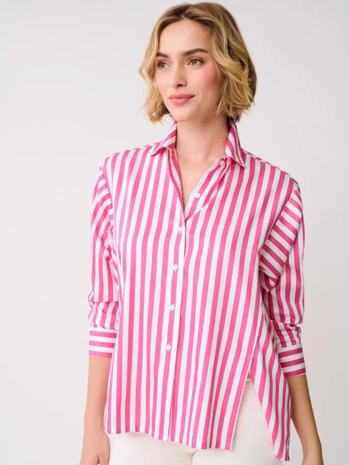 JMcLaughlin Alexis Shirt In Stripe Fuchsiawhite Women Shirts and Tops
