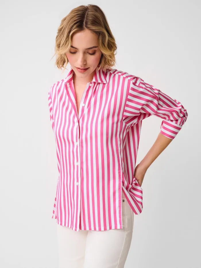 JMcLaughlin Alexis Shirt In Stripe Fuchsiawhite Women Shirts and Tops JMcLaughlin Alexis Shirt In Stripe Fuchsiawhite Women Shirts and Tops