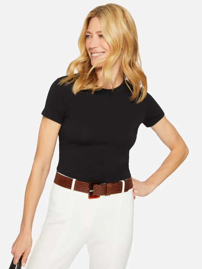JMcLaughlin Allie Cap Sleeve Tee Black Women Shirts and Tops
