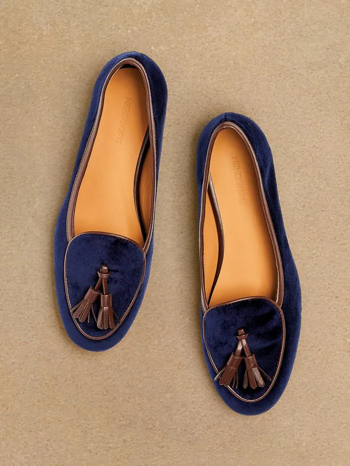 JMcLaughlin Cecily Velvet Loafers Navy Women Flats