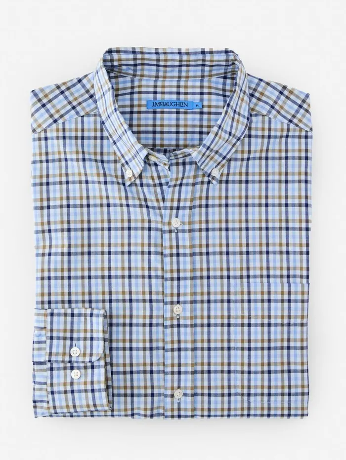 JMcLaughlin Collis Classic Fit Shirt In Check Navybrownlight Blue Men Shirts