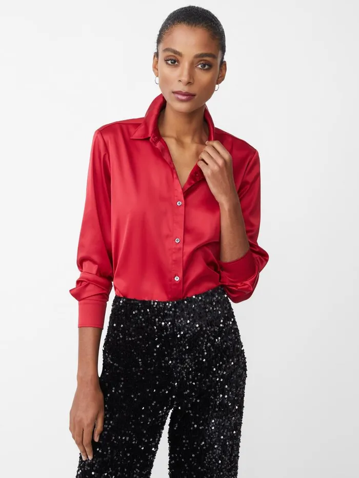 JMcLaughlin Denver Satin Shirt Fete Red Women Shirts and Tops
