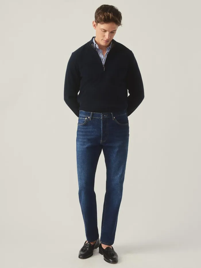 JMcLaughlin Henry Cashmere 14 Zip Dark Navy Men Sweaters