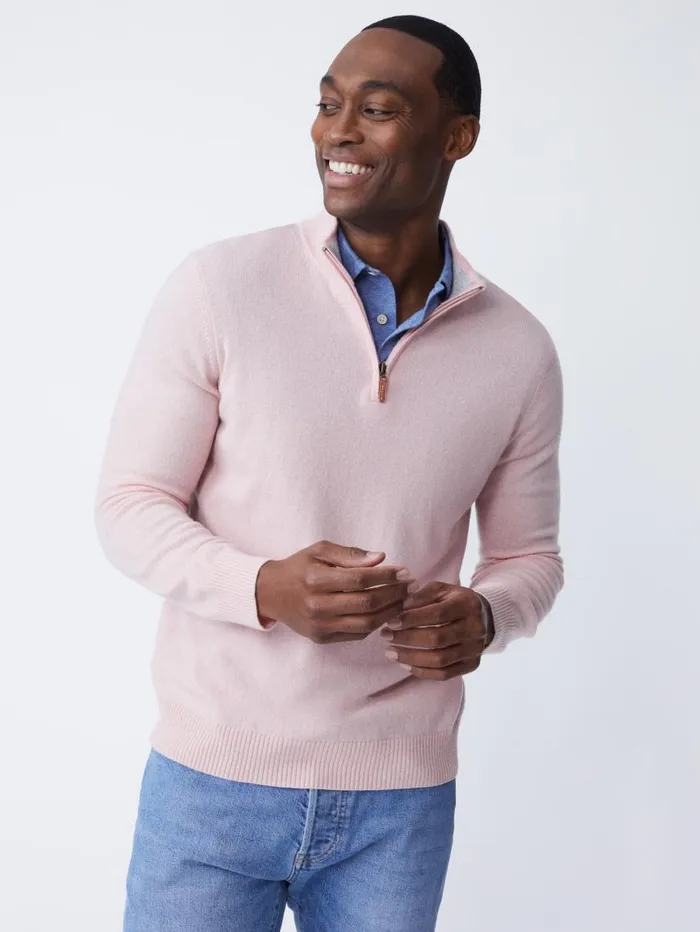 JMcLaughlin Henry Cashmere 14 Zip Heather Pink Men Sweaters