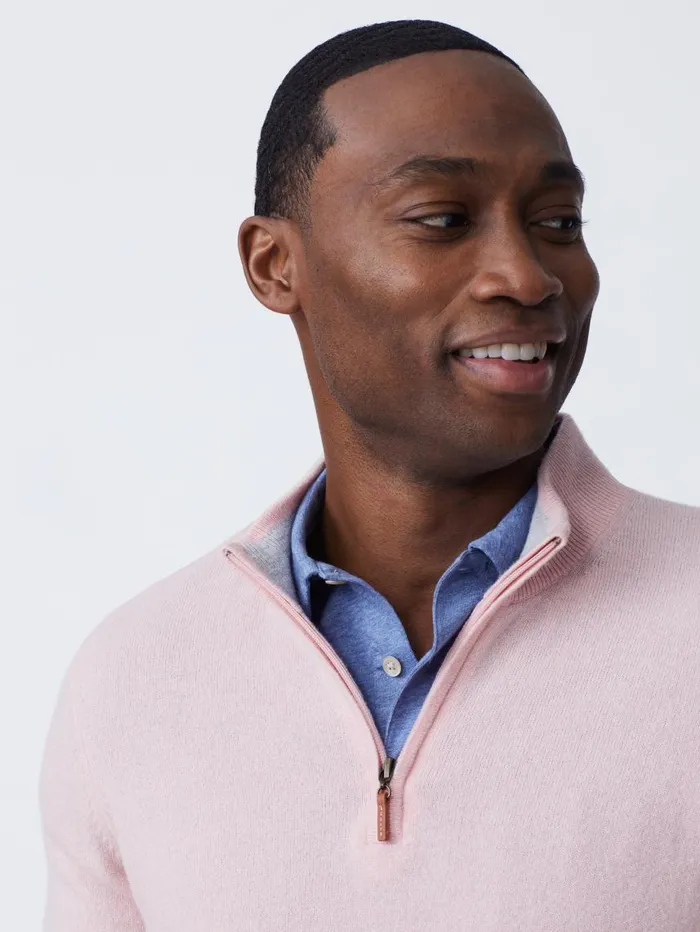 JMcLaughlin Henry Cashmere 14 Zip Heather Pink Men Sweaters JMcLaughlin Henry Cashmere 14 Zip Heather Pink Men Sweaters