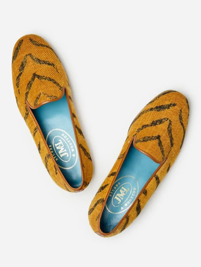 JMcLaughlin JMcL X Stubbs and Wootton Printed Slippers In Tiger Tan Men Loafers JMcLaughlin JMcL X Stubbs and Wootton Printed Slippers In Tiger Tan Men Loafers