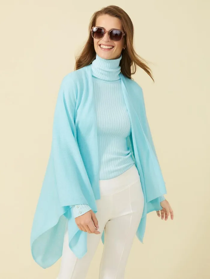 JMcLaughlin Julia Cashmere Wrap Aqua Women Jackets and Outerwear