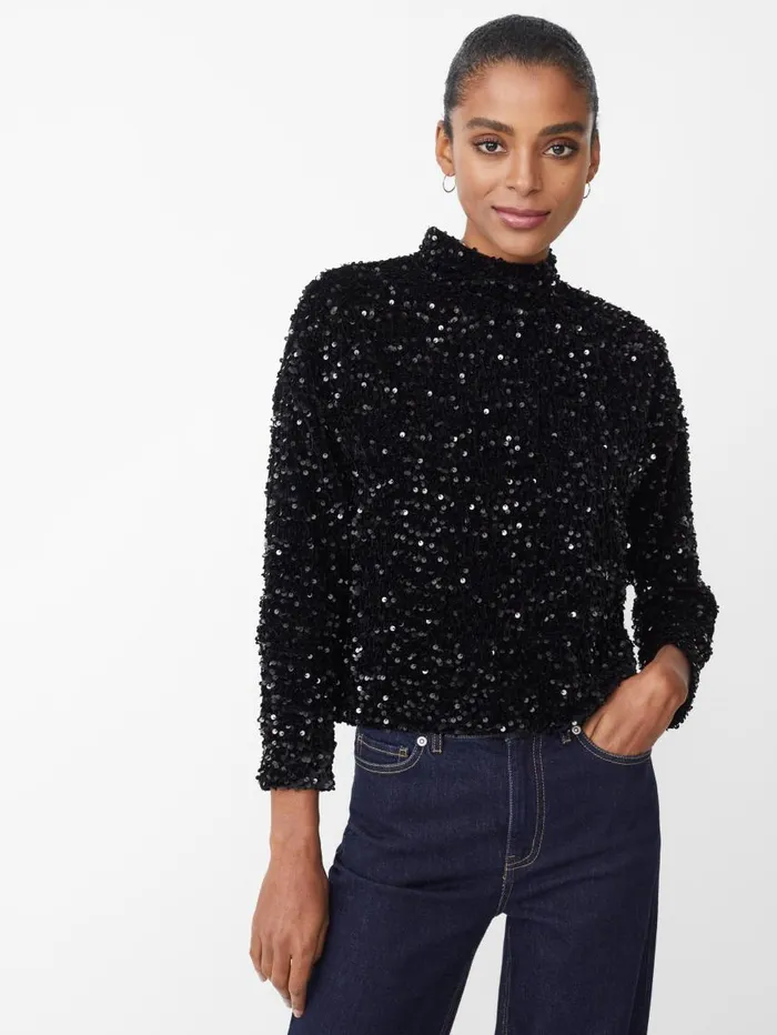 JMcLaughlin Leeza Sequin Top Black Women Shirts and Tops