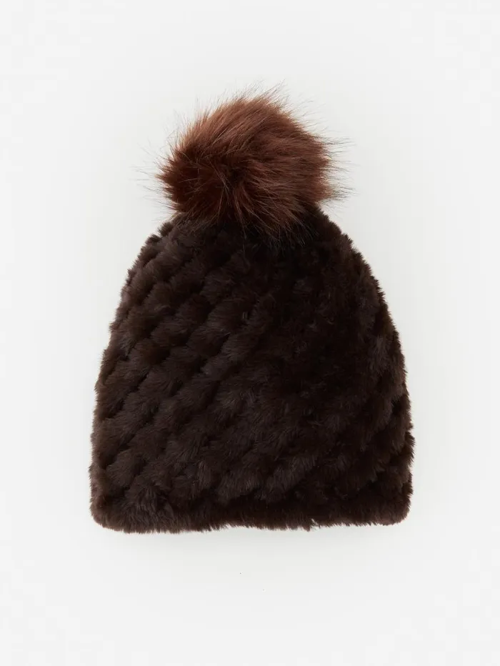 JMcLaughlin Loulou Faux Fur Beanie Dark Brown Women Hats and Gloves