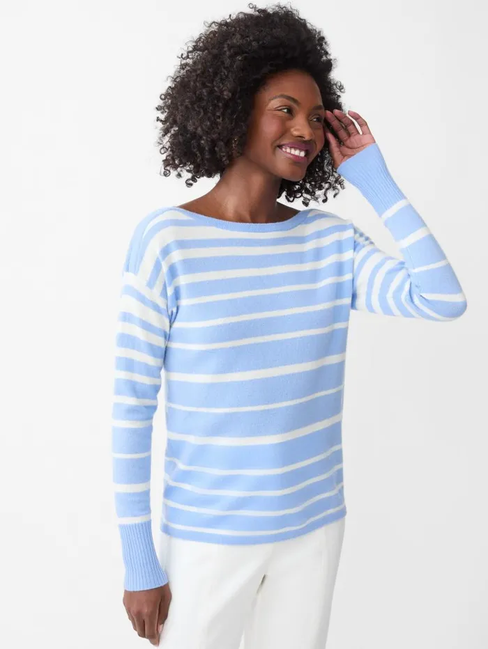 JMcLaughlin Marin Cashmere Sweater In Stripe Pale Blueivory Women Sweaters