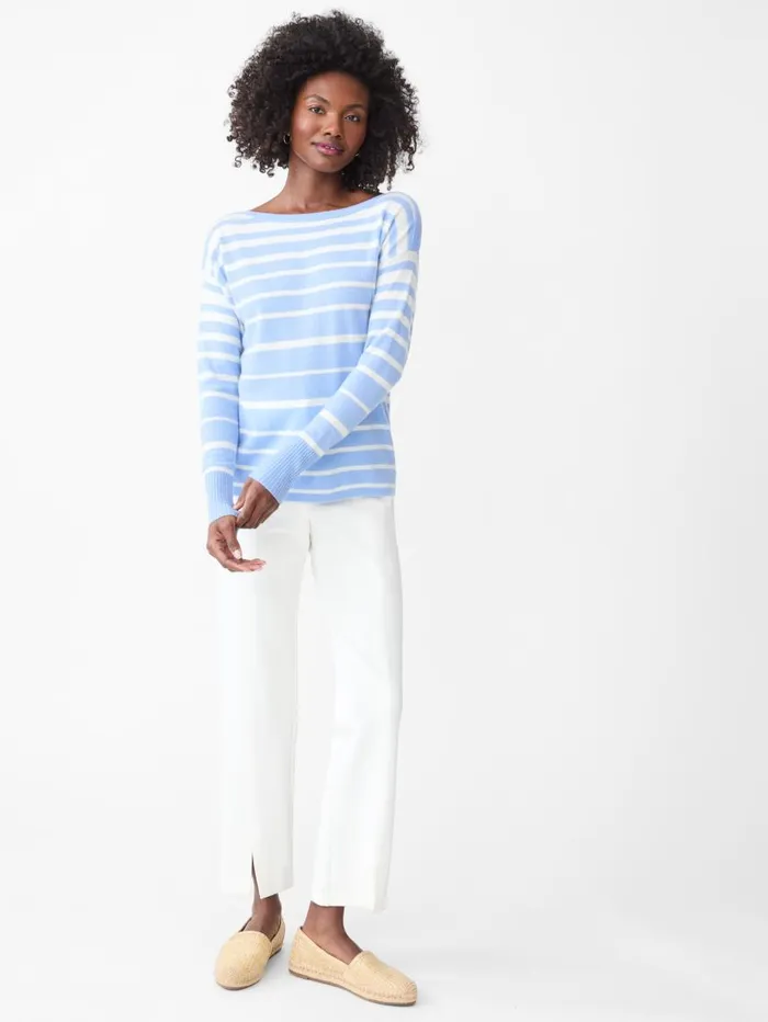 JMcLaughlin Marin Cashmere Sweater In Stripe Pale Blueivory Women Sweaters JMcLaughlin Marin Cashmere Sweater In Stripe Pale Blueivory Women Sweaters