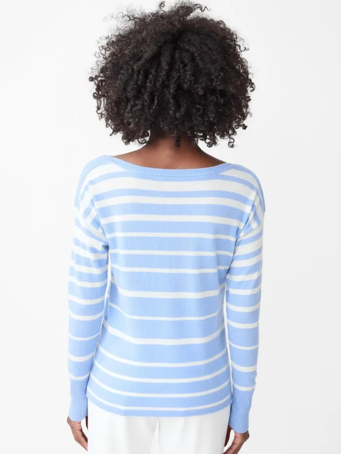 JMcLaughlin Marin Cashmere Sweater In Stripe Pale Blueivory Women Sweaters JMcLaughlin Marin Cashmere Sweater In Stripe Pale Blueivory Women Sweaters